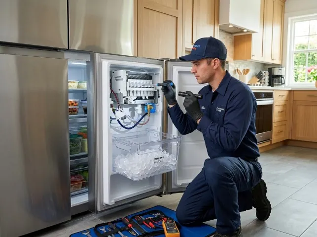 Appliance Repair Hero technician repairing a refrigerator ice maker in Boston, KY